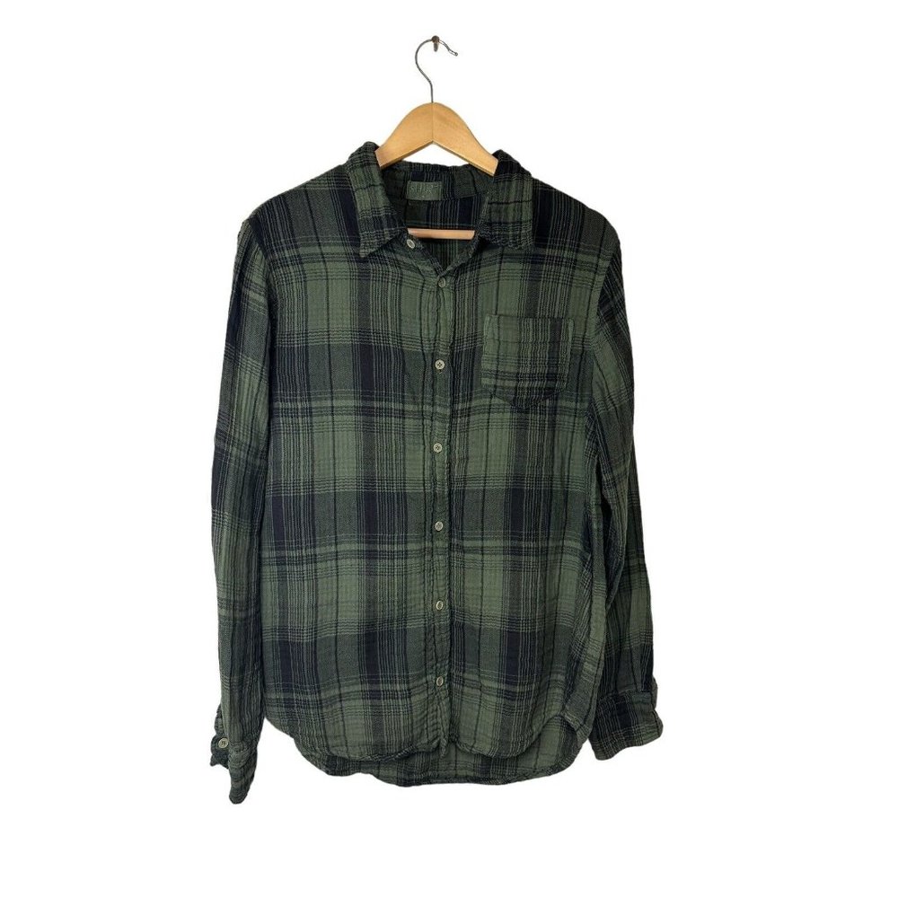 CP Shades Shirt Women's L 100% Cotton Casual Button up - Green and black plaid 